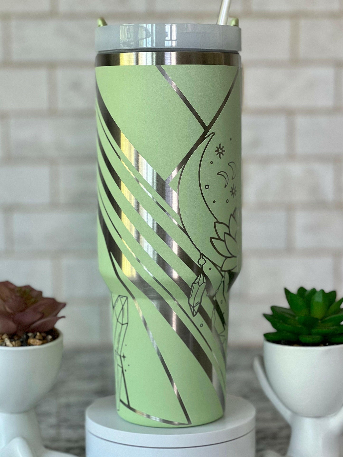 Boho Crystals Laser Engraved Full Wrap Design for 40oz Quencher Style Tumbler, Digital Download, Seamless Design, Laser Rotary SVG