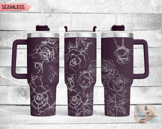 Roses Laser Engraved Full Wrap Design for 40oz Tumbler, Digital Download, SVG, Seamless Floral Design, Tumbler Wrap For Laser Rotary