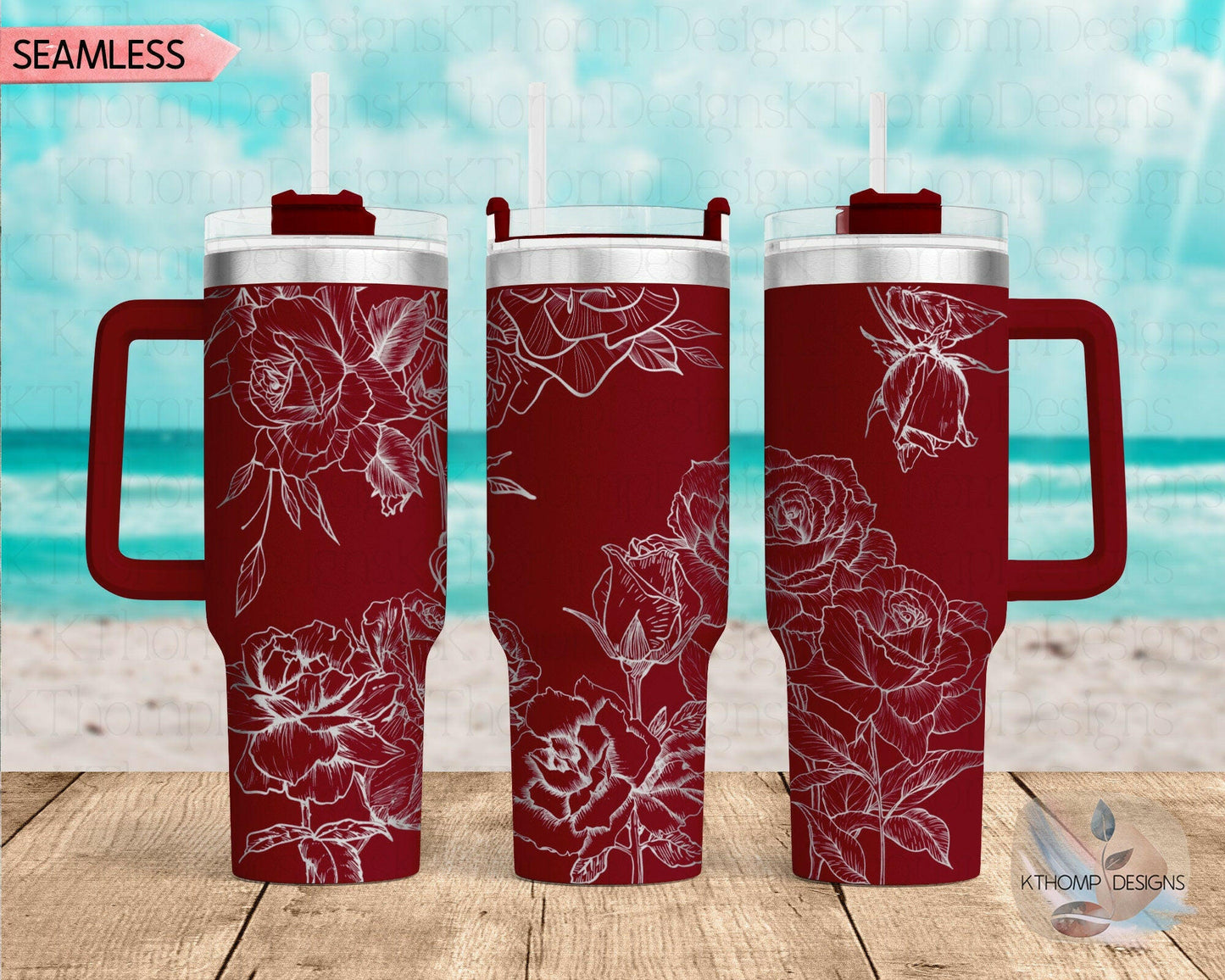 Roses Laser Engraved Full Wrap Design for 40oz Tumbler, Digital Download, SVG, Seamless Floral Design, Tumbler Wrap For Laser Rotary