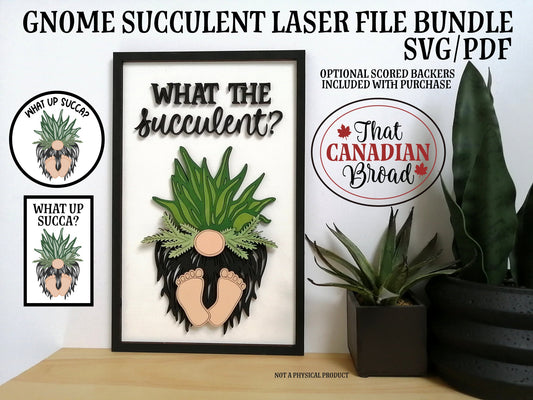 Gnome Succulent sign bundle, THREE VERSIONS, laser files, digital files, glowforge, laser, SVG, PDF