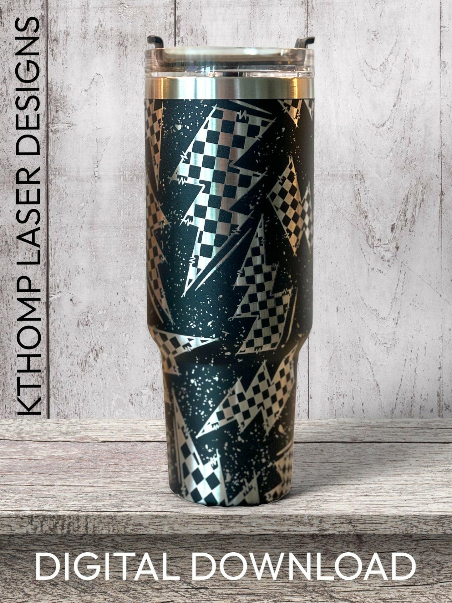 Checkered Flag Bolt Laser Engraved Full Wrap Design for 40oz Tumbler, Digital Download, SVG, Seamless Design, Tumbler Wrap For Laser Rotary