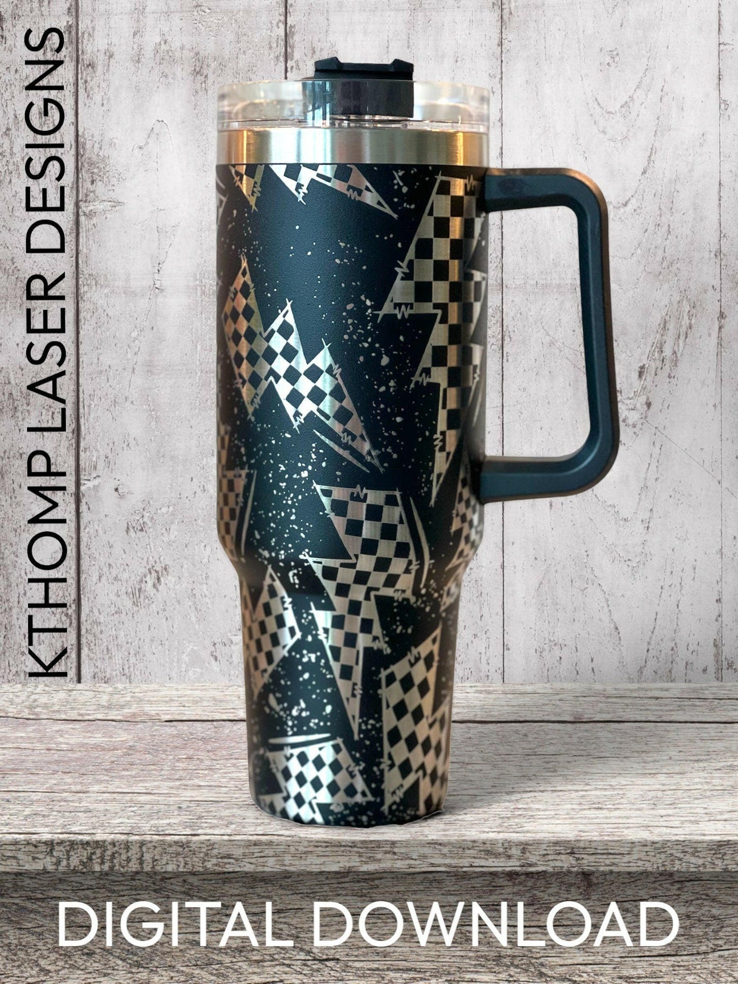 Checkered Flag Bolt Laser Engraved Full Wrap Design for 40oz Tumbler, Digital Download, SVG, Seamless Design, Tumbler Wrap For Laser Rotary