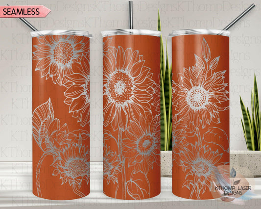 Sunflowers Laser Engraved Full Wrap Design for 20oz Skinny Tumbler, Digital Download, SVG, Seamless Floral Design, Tumbler Wrap For Rotary