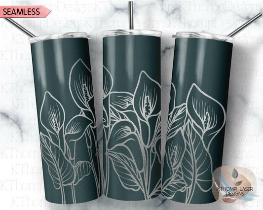 Calla Lilies Laser Engraved Full Wrap Design for 20oz Skinny Tumbler, Digital Download, SVG, Seamless Floral Design, Tumbler Wrap For Rotary