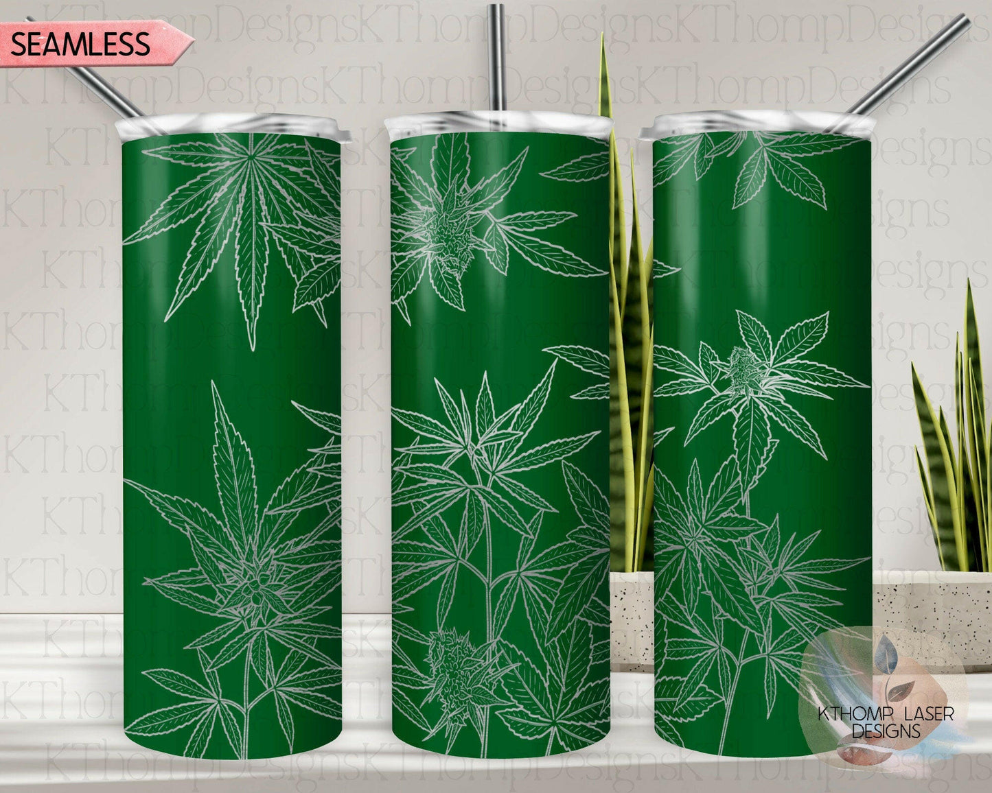 Cannabis Laser Engraved Full Wrap Design for 20oz Skinny Tumbler, Digital Download, SVG, Seamless Floral Design, Tumbler Wrap For Rotary