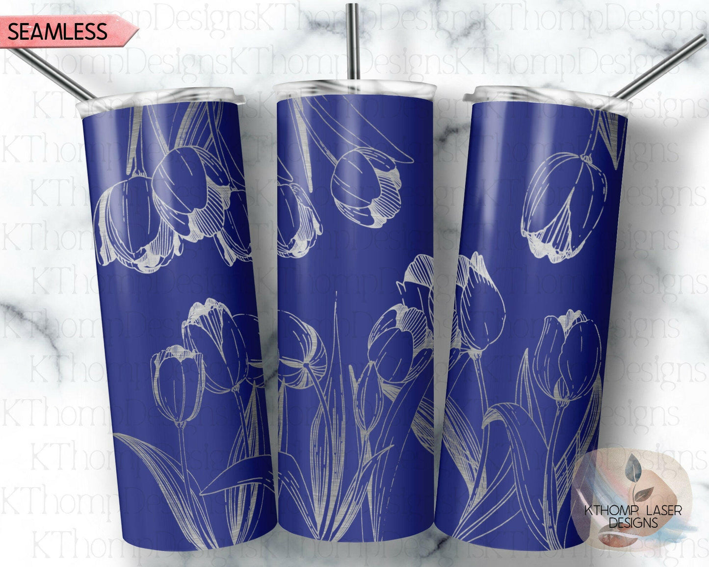 Tulips Laser Engraved Full Wrap Design for 20oz Skinny Tumbler, Digital Download, SVG, Seamless Floral Design, Tumbler Wrap For Rotary