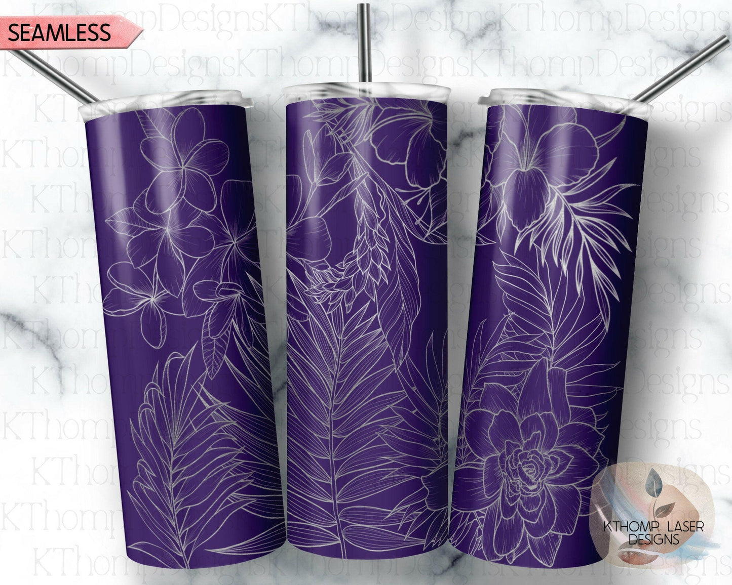 Tropical Plants Laser Engraved Full Wrap Design for 20oz Skinny Tumbler, Digital Download, SVG, Seamless Design, Tumbler Wrap For Rotary