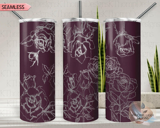 Roses Laser Engraved Full Wrap Design for 20oz Skinny Tumbler, Digital Download, SVG, Seamless Floral Design, Tumbler Wrap For Rotary