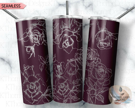 Roses Laser Engraved Full Wrap Design for 20oz Skinny Tumbler, Digital Download, SVG, Seamless Floral Design, Tumbler Wrap For Rotary