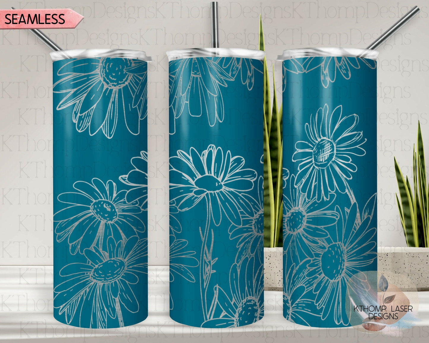 Daisies Laser Engraved Full Wrap Design for 20oz Skinny Tumbler, Digital Download, SVG, Seamless Floral Design, Tumbler Wrap For Rotary