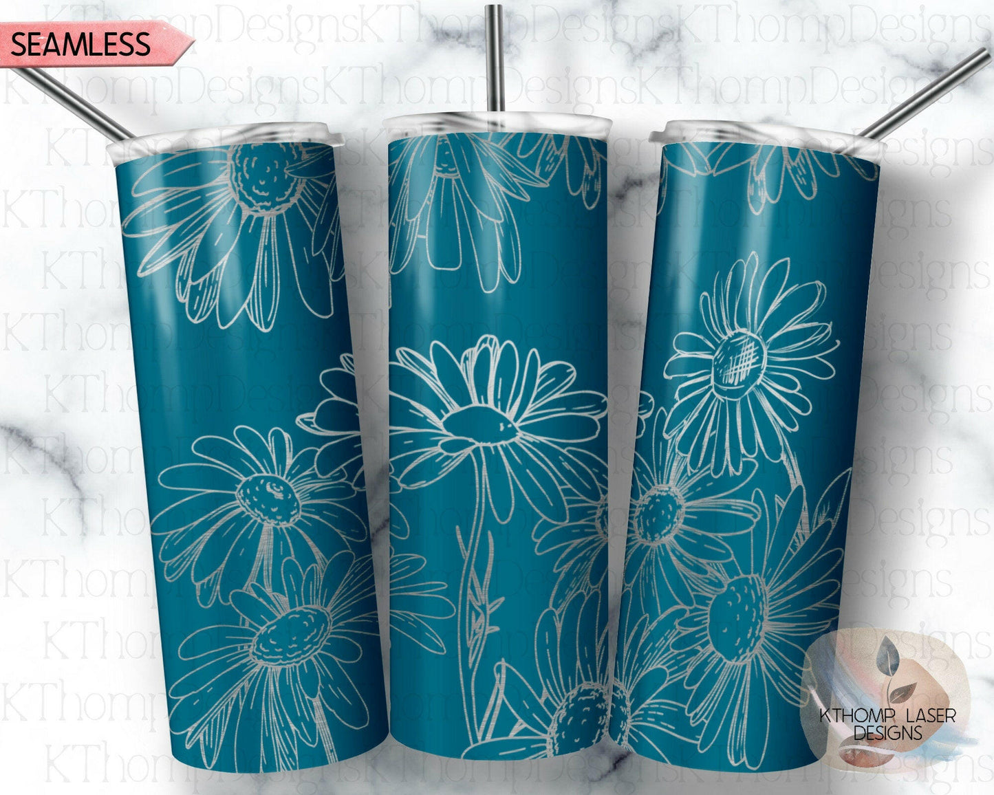 Daisies Laser Engraved Full Wrap Design for 20oz Skinny Tumbler, Digital Download, SVG, Seamless Floral Design, Tumbler Wrap For Rotary