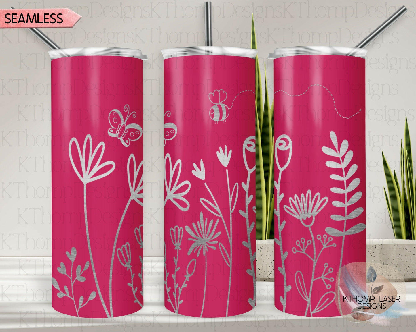 Floral Garden Laser Engraved Full Wrap Design for 20oz Skinny Tumbler, Digital Download, SVG, Seamless Design, Tumbler Wrap For Rotary