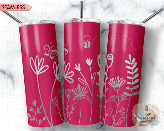 Floral Garden Laser Engraved Full Wrap Design for 20oz Skinny Tumbler, Digital Download, SVG, Seamless Design, Tumbler Wrap For Rotary