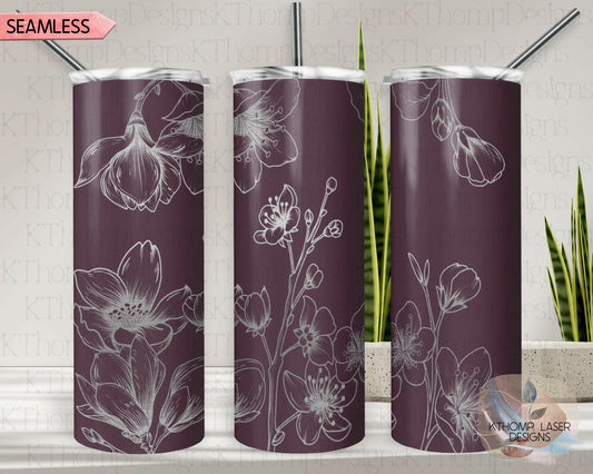 Cherry Blossoms Laser Engraved Full Wrap Design for 20oz Skinny Tumbler, Digital Download, SVG, Seamless Design, Tumbler Wrap For Rotary