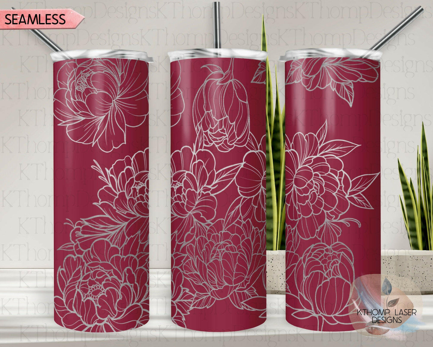 Peonies Laser Engraved Full Wrap Design for 20oz Skinny Tumbler, Digital Download, SVG, Seamless Floral Design, Tumbler Wrap For Rotary