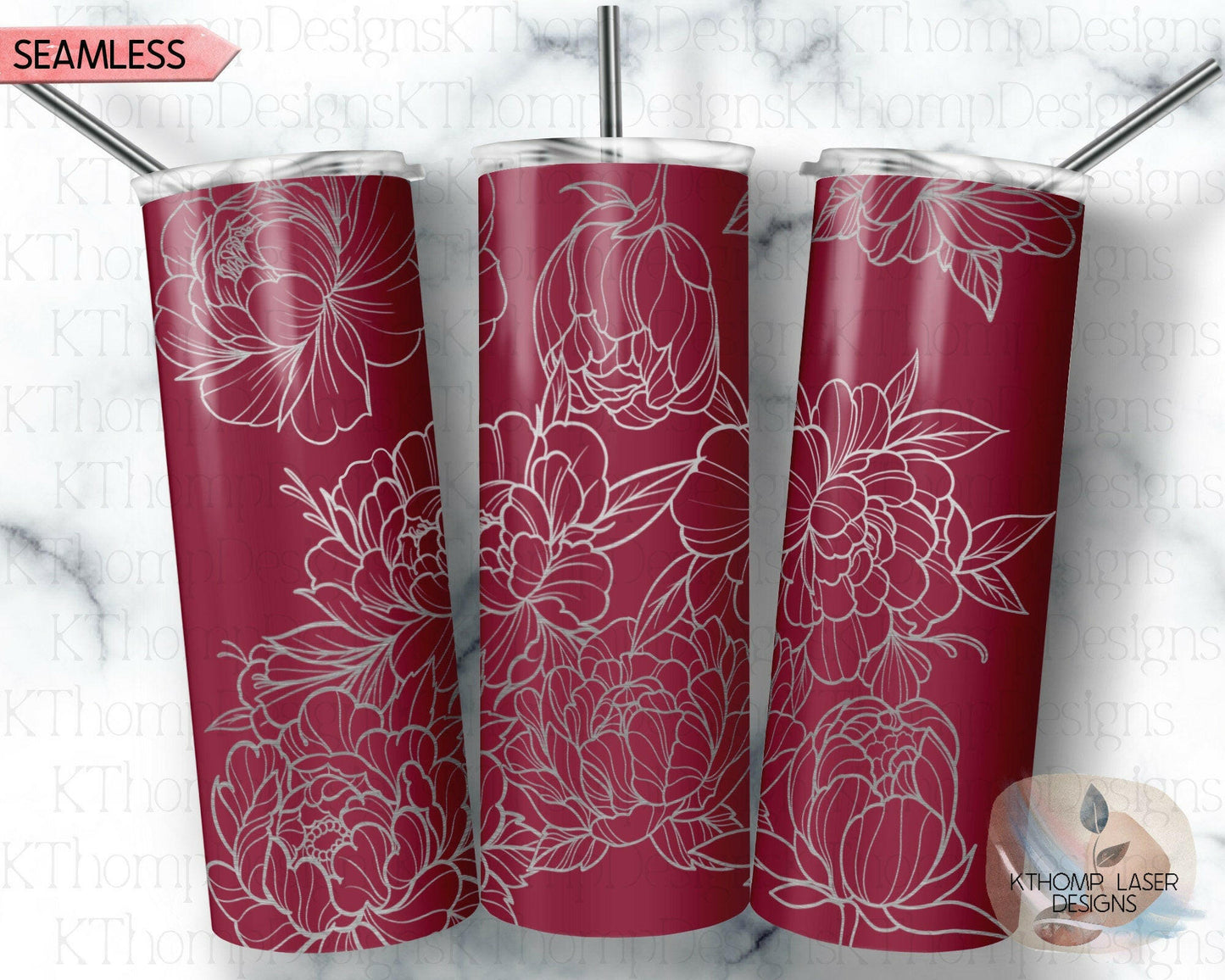 Peonies Laser Engraved Full Wrap Design for 20oz Skinny Tumbler, Digital Download, SVG, Seamless Floral Design, Tumbler Wrap For Rotary