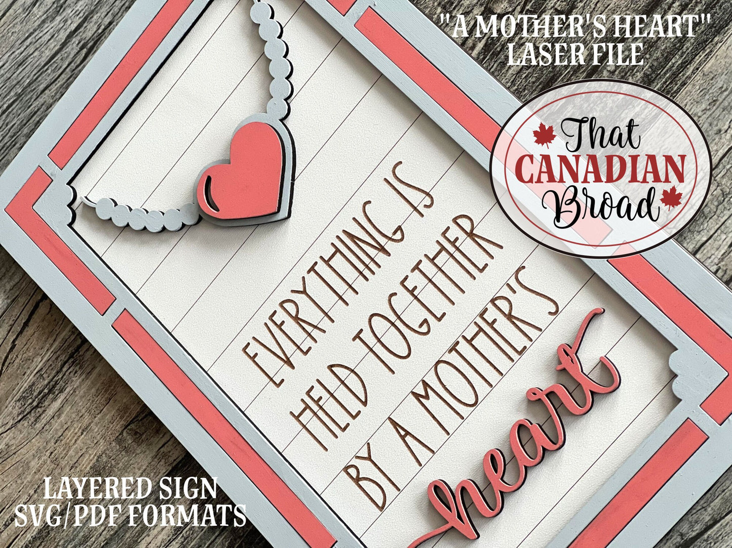 A Mother's Heart Sign Laser File, SVG & PDF formats, digital file