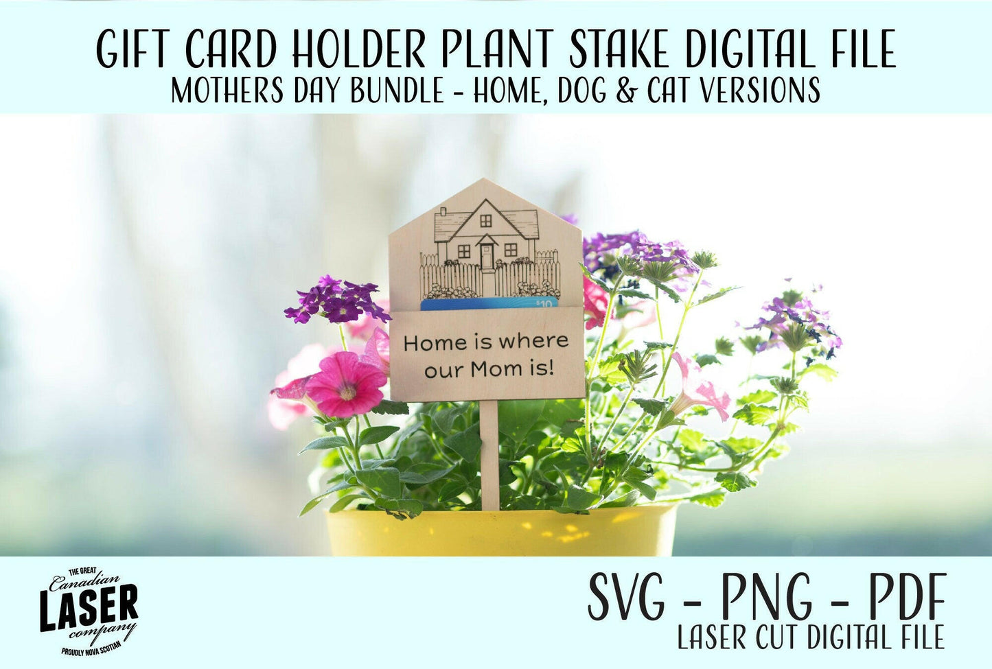Mothers Day Bundle - Gift Card Holder Plant Stake Digital File, Laser Ready SVG, PNG