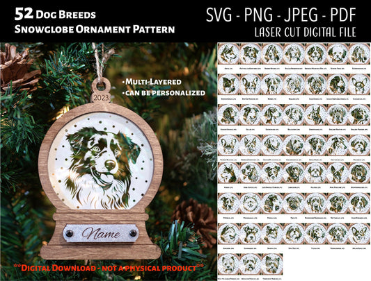 Dog Breed Snowglobe Christmas Ornament Digital Files - SVG/PNG - (52 Breeds)
