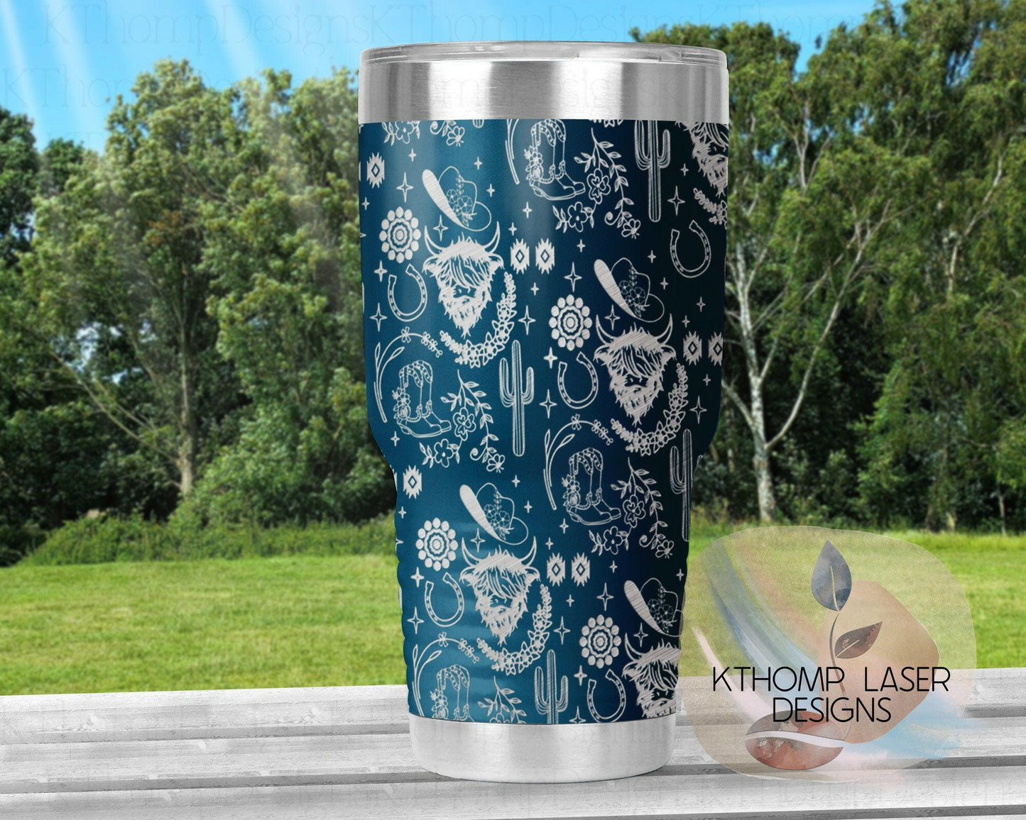 Highland Cow Western Laser Engraved Wrap Design for 20oz & 30oz Tumblers, Digital Download, SVG, Seamless Design, Tumbler Wrap For Rotary