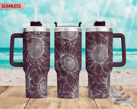 Sunflower Laser Engraved Full Wrap Design for 40oz Tumbler, Digital Download, SVG, Floral Seamless Design, Tumbler Wrap For Laser Rotary