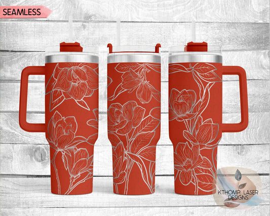 Magnolias Laser Engraved Full Wrap Design for 40oz Tumbler, Digital Download, SVG, Seamless Floral Design, Tumbler Wrap For Laser Rotary