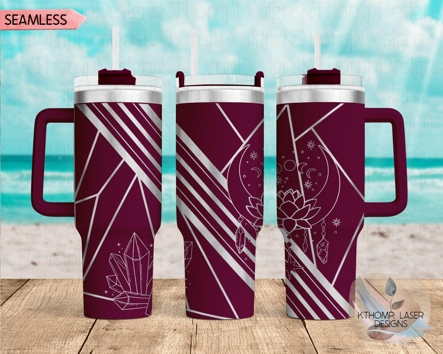 Boho Crystals Laser Engraved Full Wrap Design for 40oz Quencher Style Tumbler, Digital Download, Seamless Design, Laser Rotary SVG