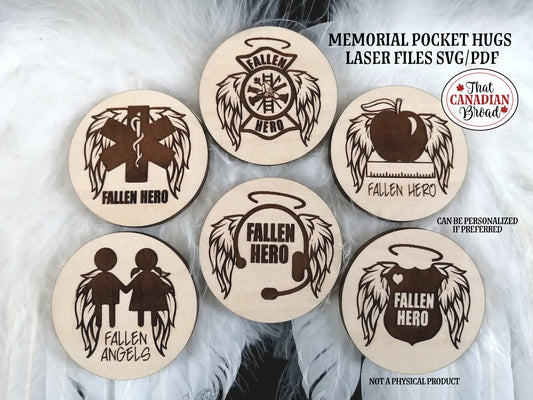 FALLEN HEROS Pocket Tokens, Pocket Hugs, Memorial, laser, digital file,