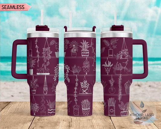 Potted Plant Shelves Laser Engraved Full Wrap Design for 40oz Tumbler, Digital Download, SVG, Seamless Design, Tumbler Wrap For Laser Rotary