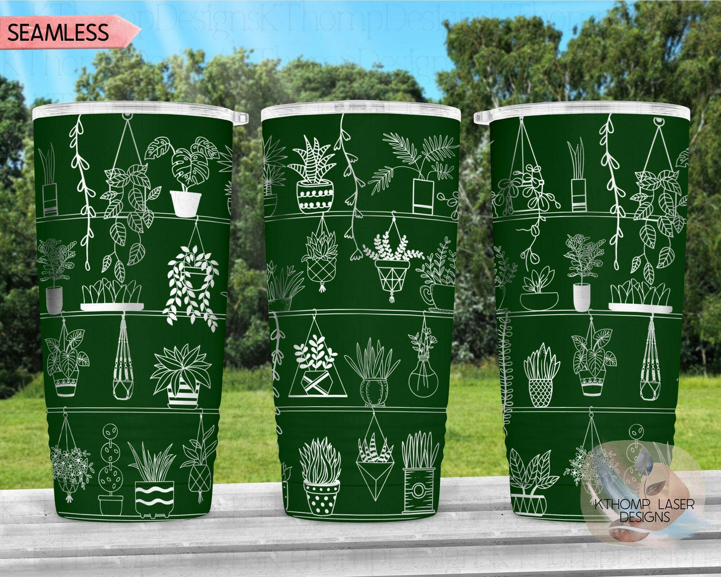 Potted Plant Shelves Laser Engraved Full Wrap Design for 20oz & 30oz Tumblers, Digital Download, Seamless Design, Laser Rotary SVG, DXF