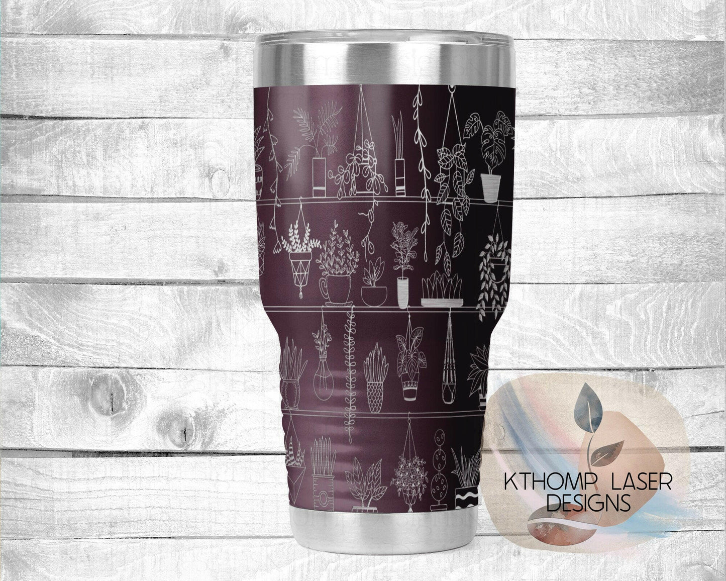 Potted Plant Shelves Laser Engraved Full Wrap Design for 20oz & 30oz Tumblers, Digital Download, Seamless Design, Laser Rotary SVG, DXF