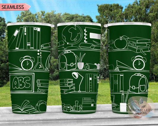 School Shelves Laser Engraved Full Wrap for 20oz & 30oz Tumblers, Digital Download, Teacher Gift, Seamless Design, Laser Rotary SVG DXF