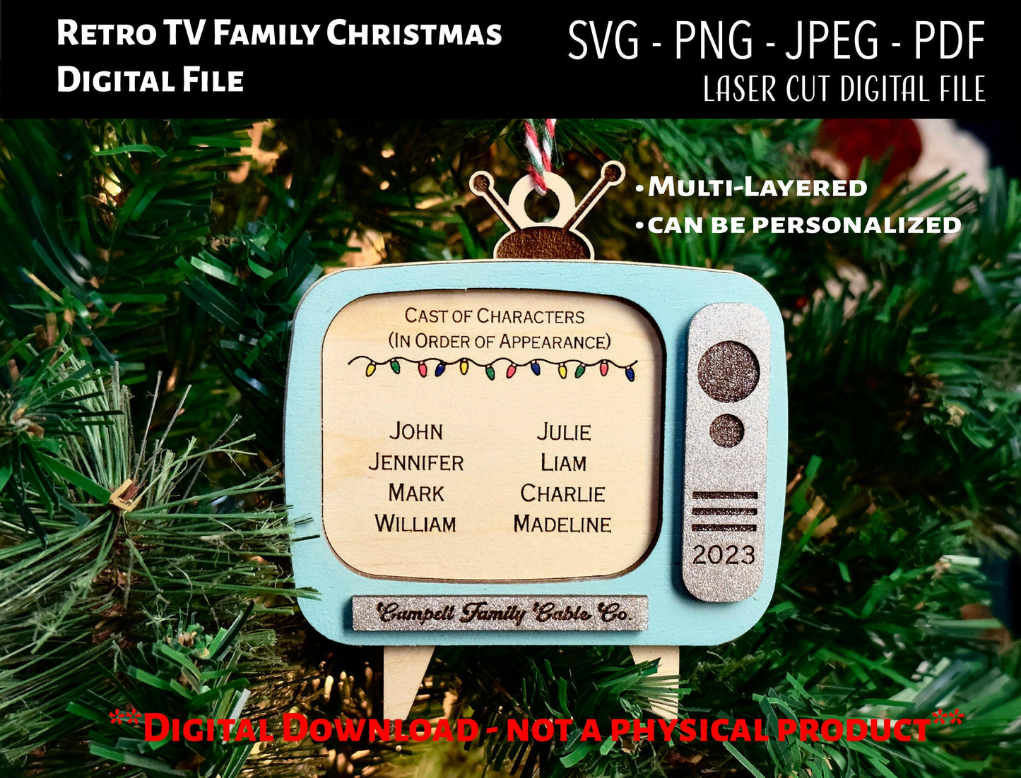 Retro TV Family Christmas Ornament SVG, PNG