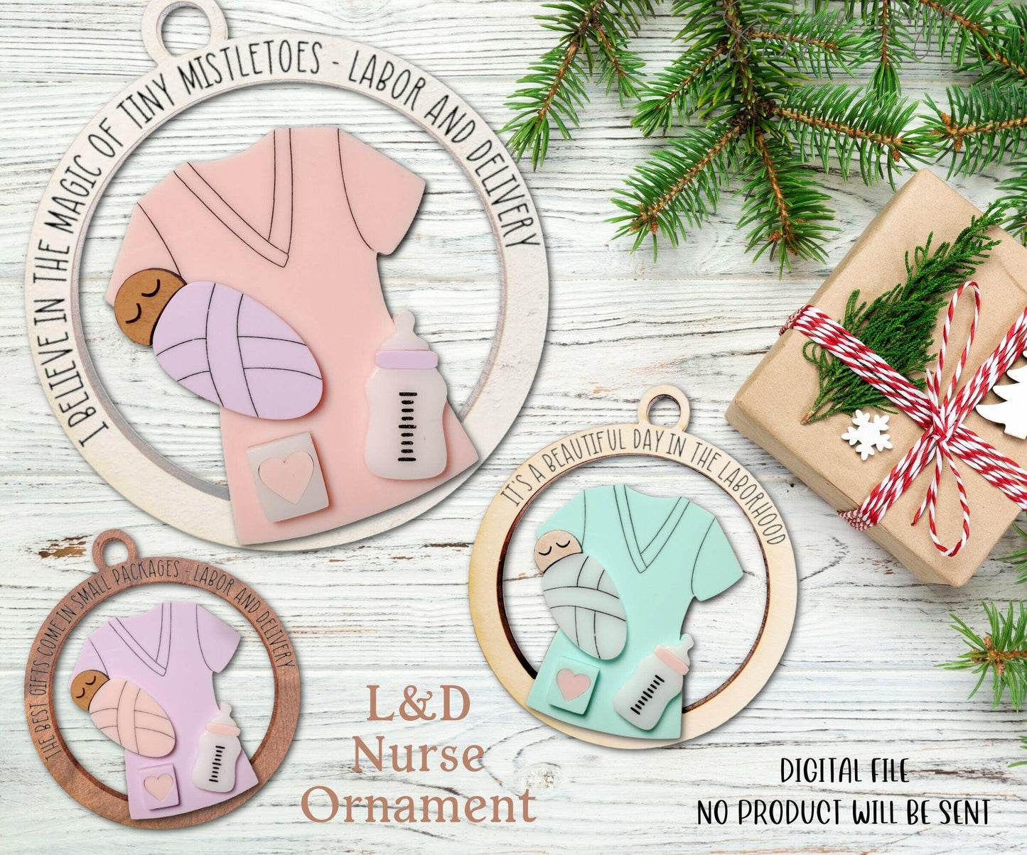 Labor and Delivery Christmas Ornaments SVG File, L&D Nurse Ornaments SVG Laser File, Labor and Delivery Glowforge Nurse Ornament, Labor SVG