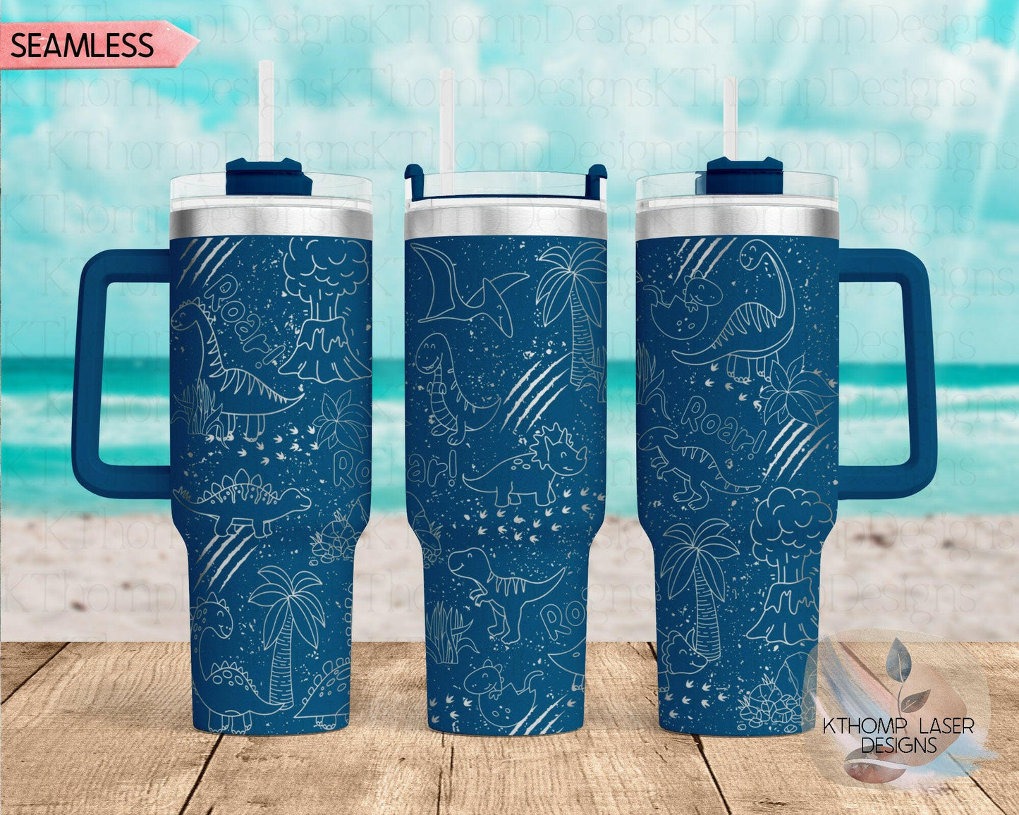 Dinosaur Doodles Laser Engraved Full Wrap for 40oz Tumbler, 3 Versions Included, Digital Download, Seamless Design, Laser Rotary SVG