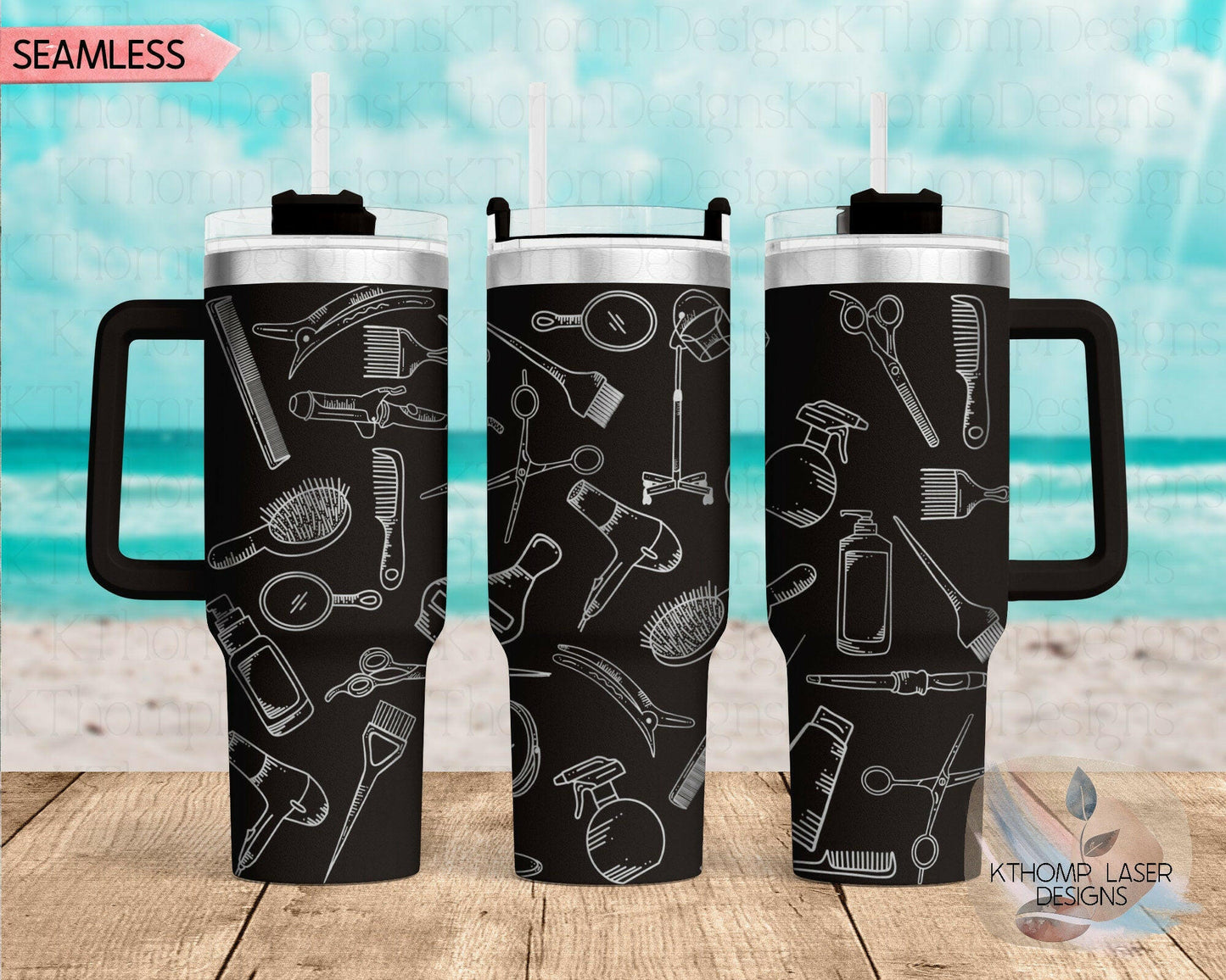 Hairstylist Laser Engraved Full Wrap Design for 40oz Tumbler, Digital Download, Custom Stylist Tools Seamless Design, Laser Rotary SVG