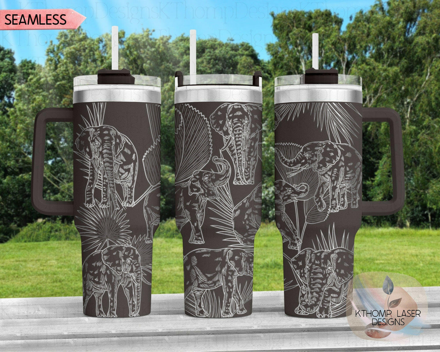 Elephants Laser Engraved Full Wrap Design for 40oz Tumbler, Digital Download, SVG, Seamless Design, Tumbler Wrap For Laser Rotary