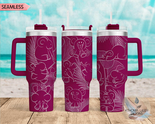 Cute Elephants Laser Engraved Full Wrap Design for 40oz Tumbler, Digital Download, SVG, Seamless Design, Tumbler Wrap For Laser Rotary