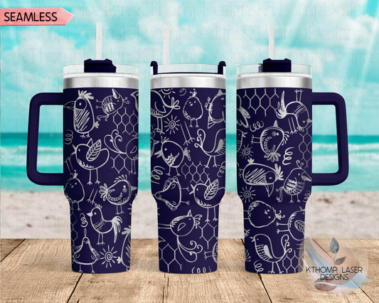 Bird Doodles Laser Engraved Full Wrap Design for 40oz Tumbler, Digital Download, SVG, Seamless Design, Tumbler Wrap For Laser Rotary