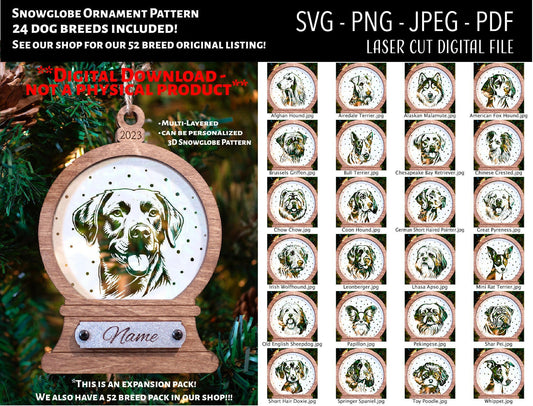 Dog Breed Snowglobe Christmas Ornaments Digital Files SVG-PNG (Expansion Pack 1 - 24 Additional Breeds)