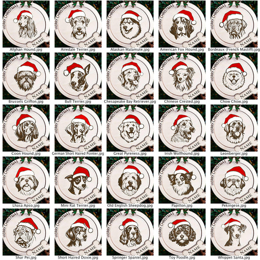 Santa Paws Dog Breed Christmas Ornament Digital Files SVG/PNG (Expansion Pack 1 - 25 Additional Breeds)