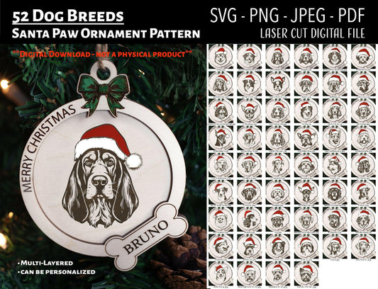 Santa Paws Dog Breed Christmas Ornament Digital Files SVG,/PNG (52 Breeds)