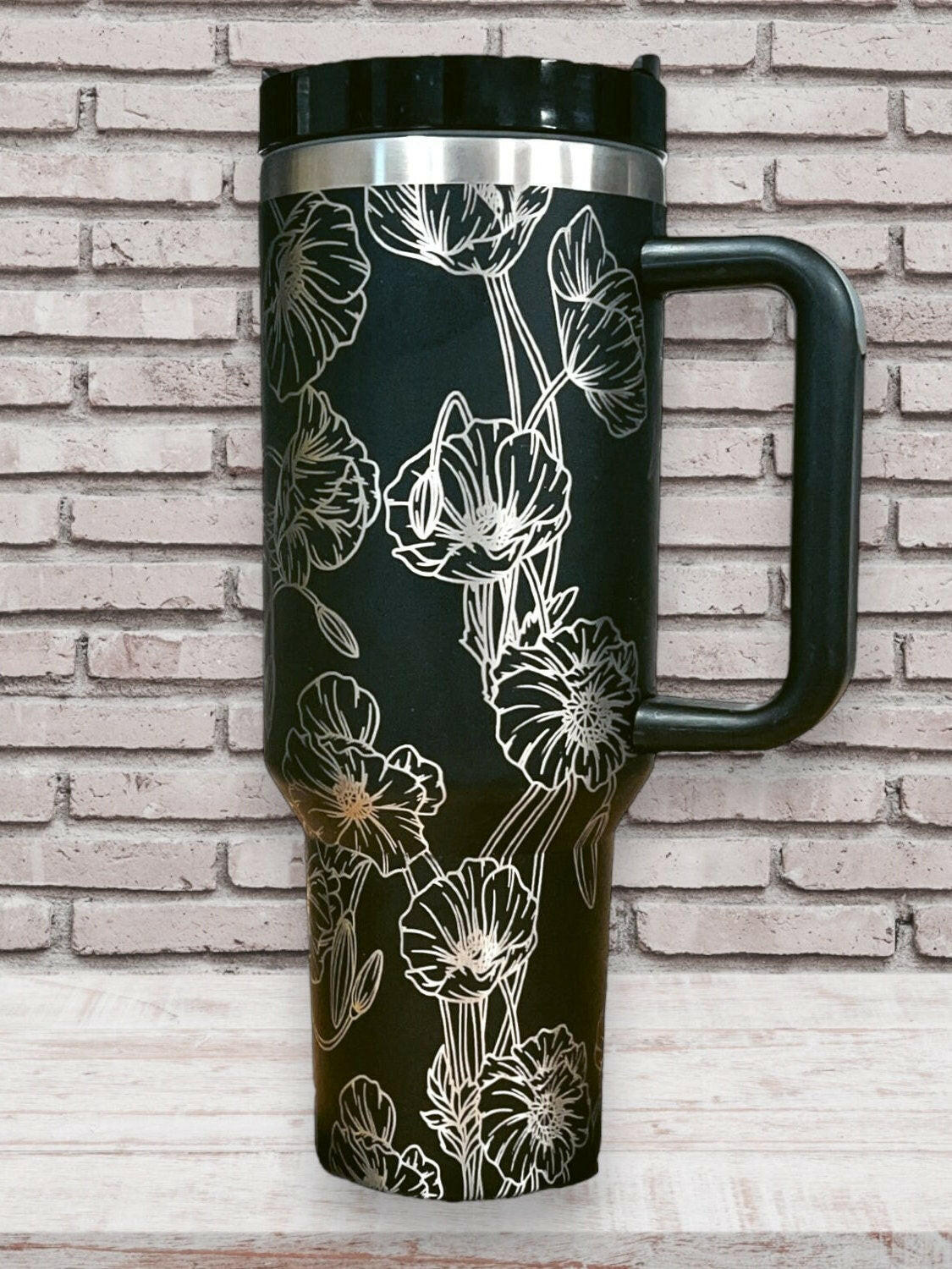 Poppies Laser Engraved Full Wrap Design for 40oz Tumbler, Digital Download, SVG, Floral Seamless Design, Tumbler Wrap For Laser Rotary