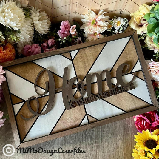 Herringbone 3D easy to make Home Decor, Family Sign 2 sizes, frames & layered text