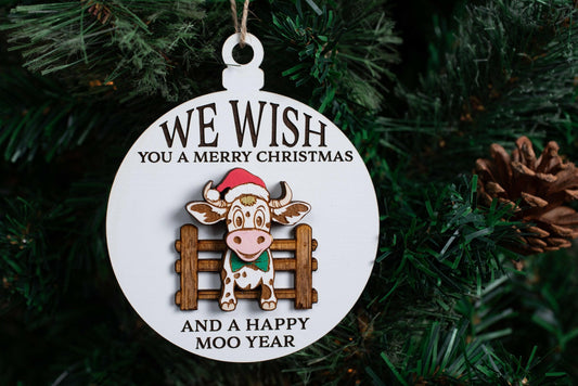 Happy Moo Year Christmas Ornament SVG, PNG
