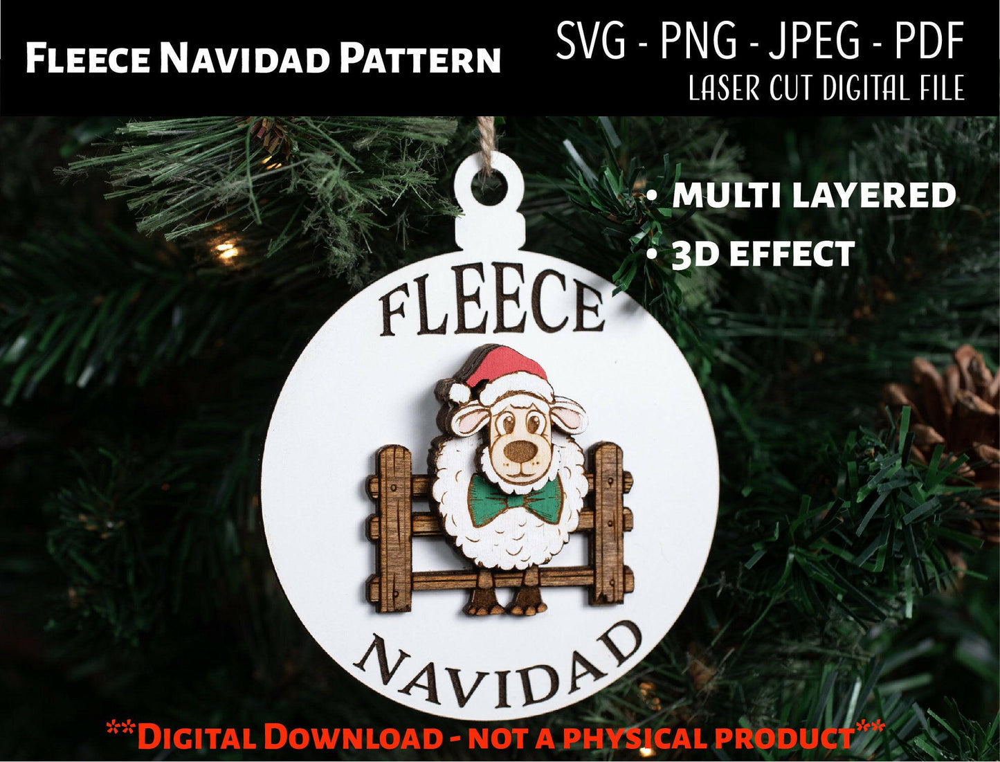 Fleece Navidad Christmas Ornament SVG, PNG