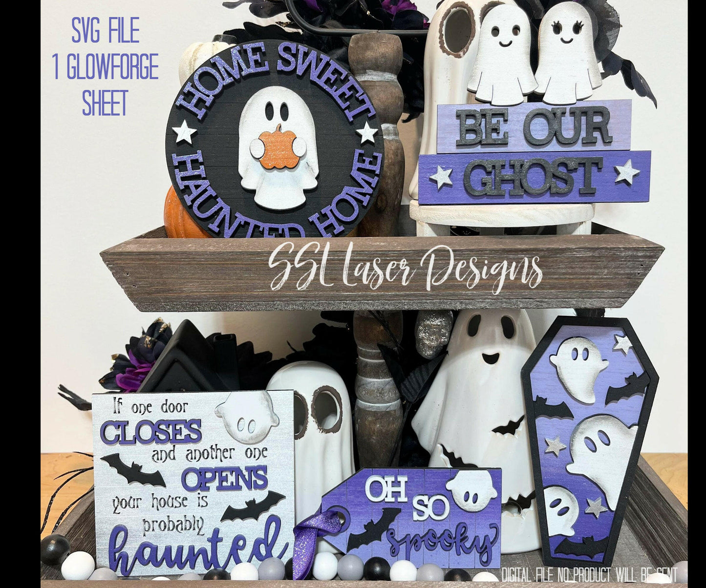 Ghost Halloween Tiered Tray SVG, October Tiered Tray SVG, Ghost Tray SVG Laser File, Halloween Laser File, Ghost Tiered Tray Svg File