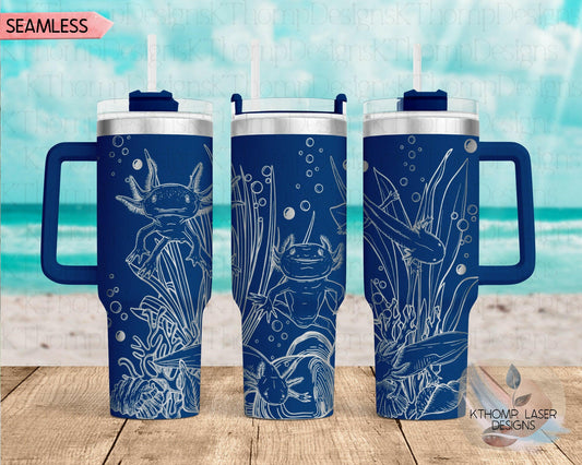 Axolotls Laser Engraved Full Wrap Design for 40oz Tumbler, Digital Download, SVG, Seamless Design, Tumbler Wrap For Laser Rotary