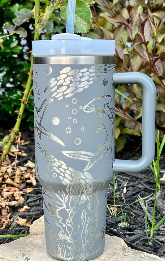 Sharks Laser Engraved Full Wrap Design for 40oz Tumbler, Digital Download, SVG, Ocean Seamless Design, Tumbler Wrap For Laser Rotary