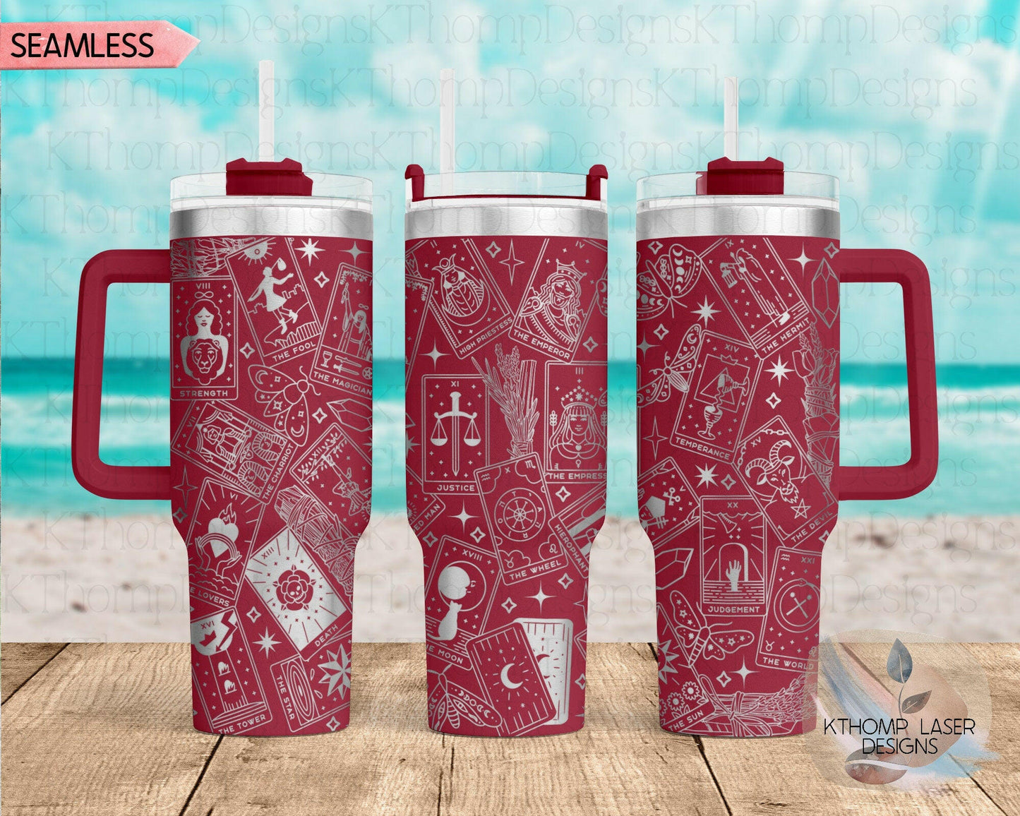 Tarot Cards Witchy Laser Engraved Full Wrap Design for 40oz Quencher Style Tumbler, Digital Download, Seamless Design, Laser Rotary SVG